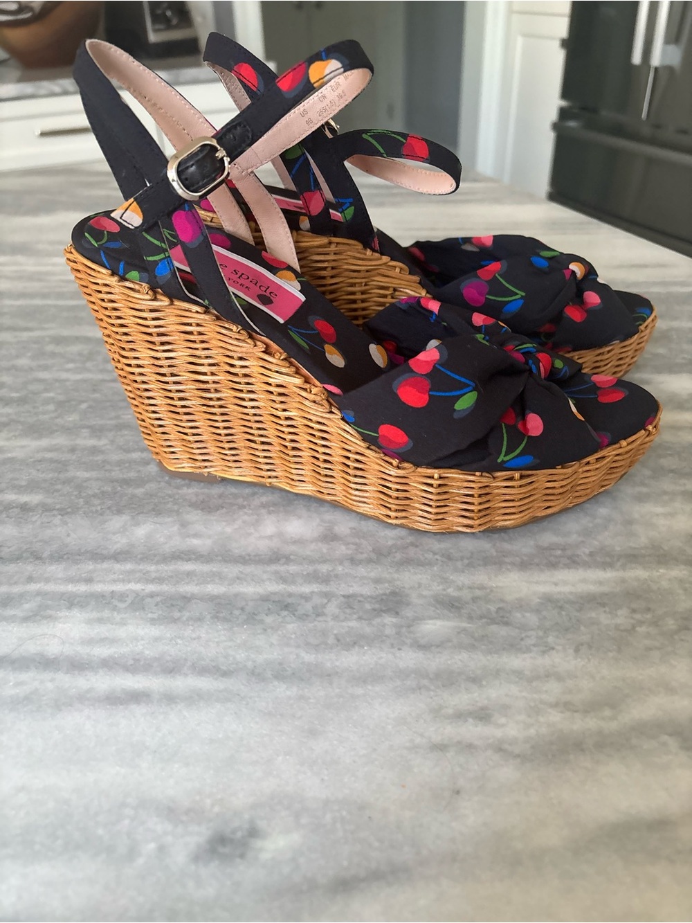 kate spade Black Cherry-Print Wedge Sandals size 9 brand new ! - Picture 5 of 14